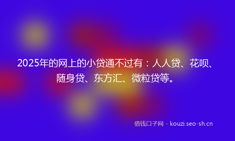 2025年的网上的小贷通不过有:人人贷、花呗、随身贷、东方汇、微粒贷等。