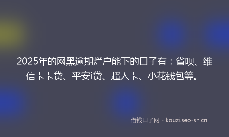 2025年的网黑逾期烂户能下的口子有：省呗、维信卡卡贷、平安i贷、超人卡、小花钱包等。