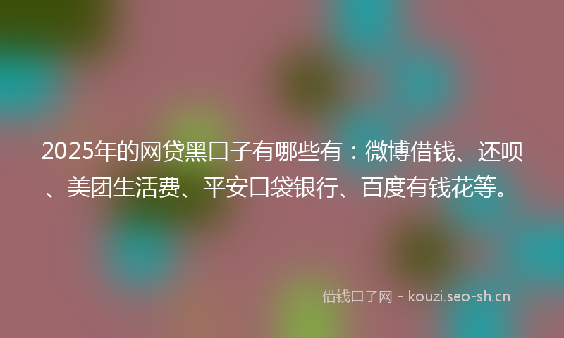 2025年的网贷黑口子有哪些有：微博借钱、还呗、美团生活费、平安口袋银行、百度有钱花等。