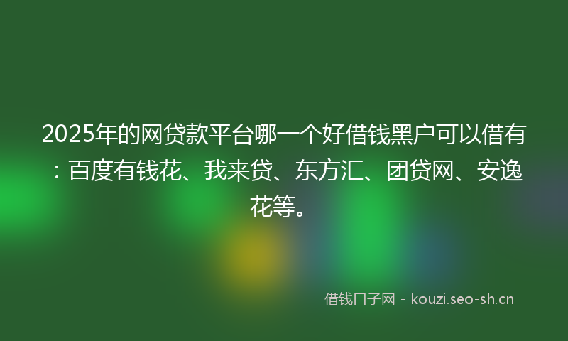 2025年的网贷款平台哪一个好借钱黑户可以借有：百度有钱花、我来贷、东方汇、团贷网、安逸花等。