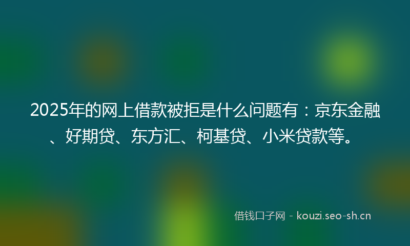 2025年的网上借款被拒是什么问题有：京东金融、好期贷、东方汇、柯基贷、小米贷款等。