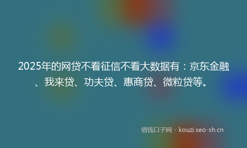 2025年的网贷不看征信不看大数据有：京东金融、我来贷、功夫贷、惠商贷、微粒贷等。