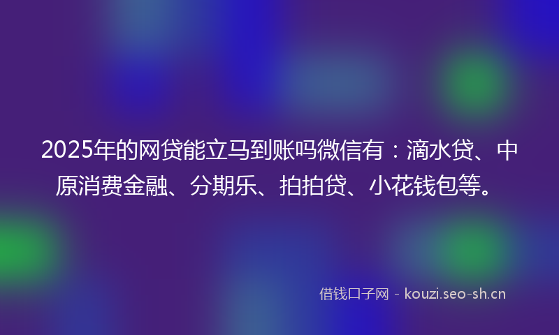 2025年的网贷能立马到账吗微信有：滴水贷、中原消费金融、分期乐、拍拍贷、小花钱包等。