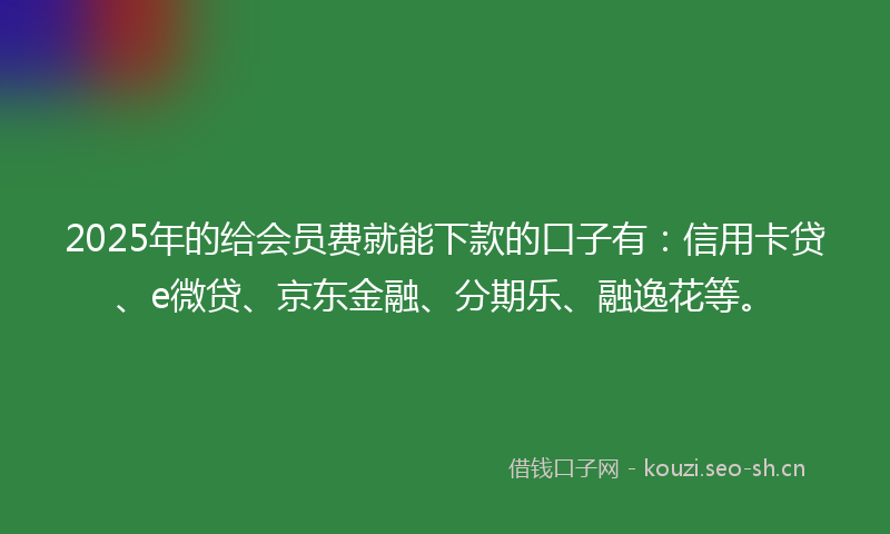 2025年的给会员费就能下款的口子有：信用卡贷、e微贷、京东金融、分期乐、融逸花等。