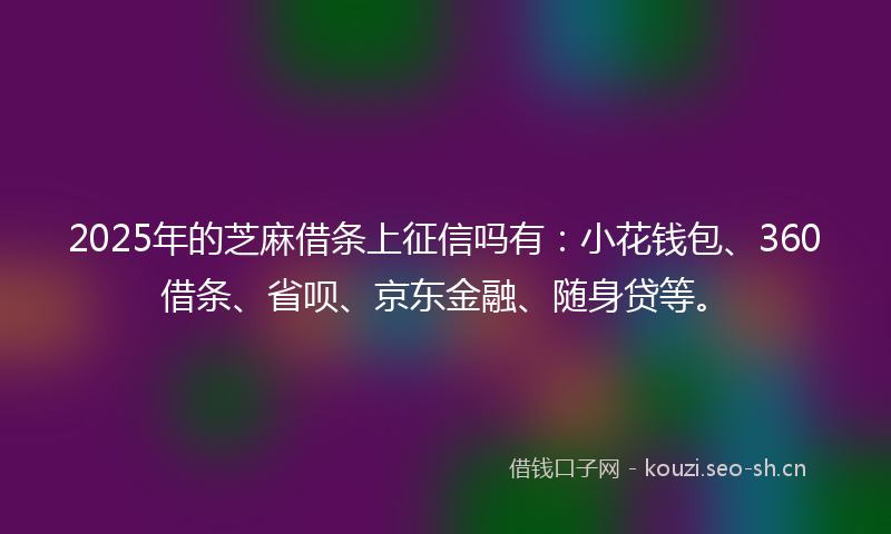 2025年的芝麻借条上征信吗有：小花钱包、360借条、省呗、京东金融、随身贷等。