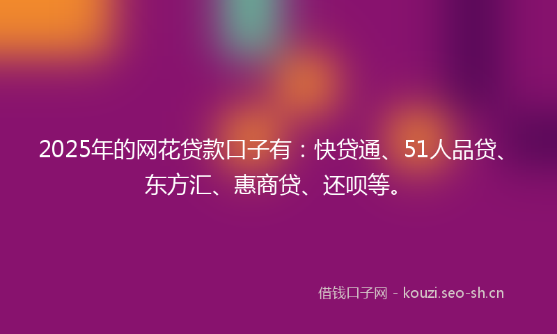 2025年的网花贷款口子有：快贷通、51人品贷、东方汇、惠商贷、还呗等。