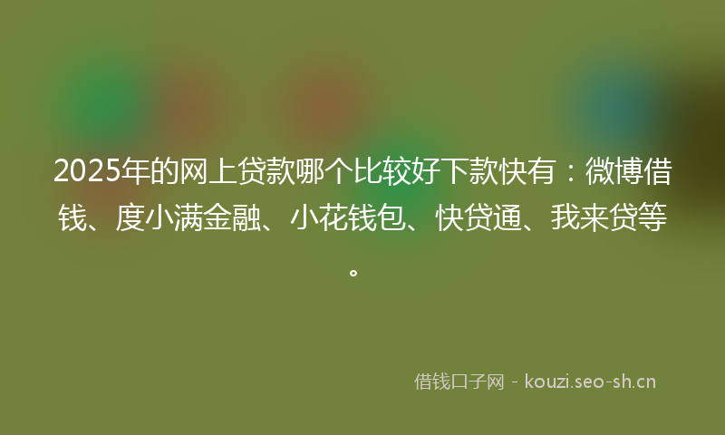 2025年的网上贷款哪个比较好下款快有：微博借钱、度小满金融、小花钱包、快贷通、我来贷等。