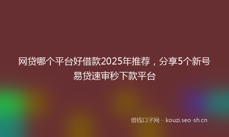 网贷哪个平台好借款2025年推荐，分享5个新号易贷速审秒下款平台