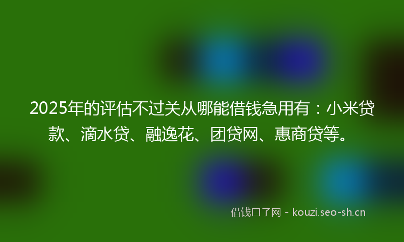 2025年的评估不过关从哪能借钱急用有：小米贷款、滴水贷、融逸花、团贷网、惠商贷等。
