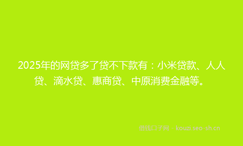 2025年的网贷多了贷不下款有：小米贷款、人人贷、滴水贷、惠商贷、中原消费金融等。