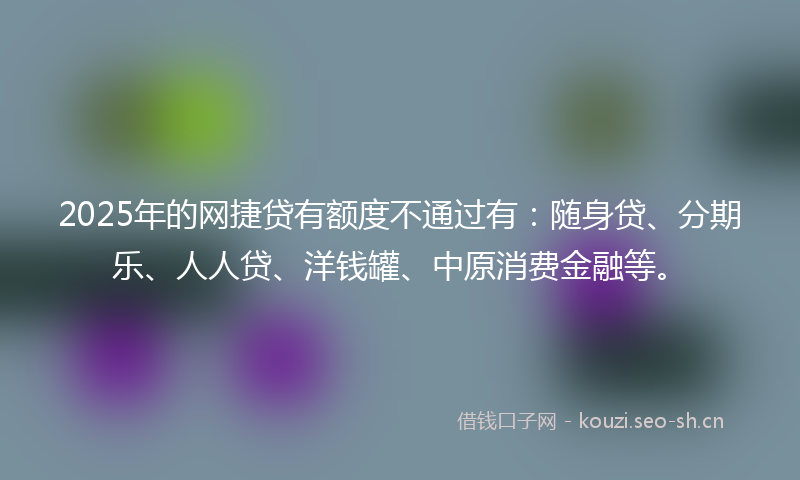 2025年的网捷贷有额度不通过有：随身贷、分期乐、人人贷、洋钱罐、中原消费金融等。