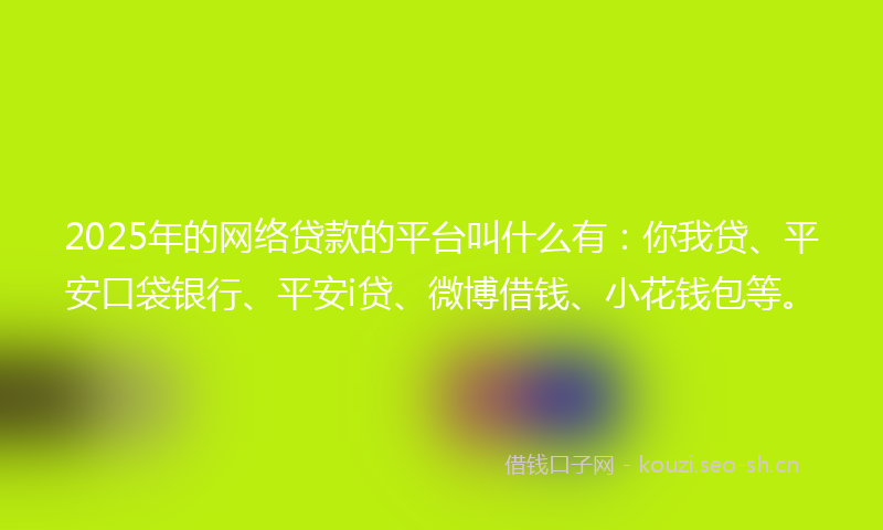 2025年的网络贷款的平台叫什么有：你我贷、平安口袋银行、平安i贷、微博借钱、小花钱包等。