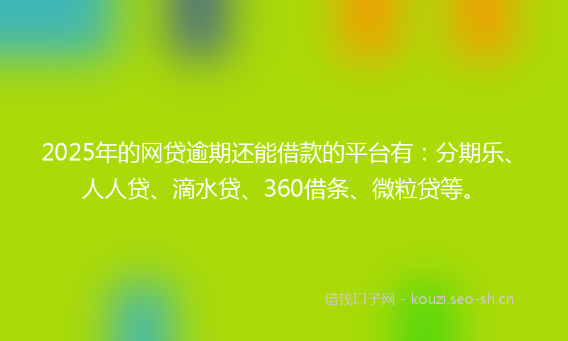2025年的网贷逾期还能借款的平台有：分期乐、人人贷、滴水贷、360借条、微粒贷等。