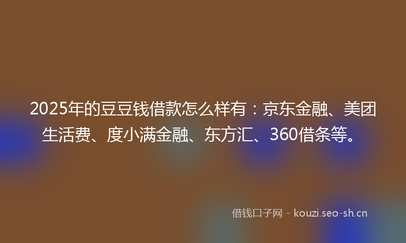 2025年的豆豆钱借款怎么样有：京东金融、美团生活费、度小满金融、东方汇、360借条等。