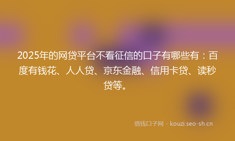 2025年的网贷平台不看征信的口子有哪些有：百度有钱花、人人贷、京东金融、信用卡贷、读秒贷等。