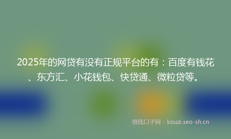 2025年的网贷有没有正规平台的有：百度有钱花、东方汇、小花钱包、快贷通、微粒贷等。