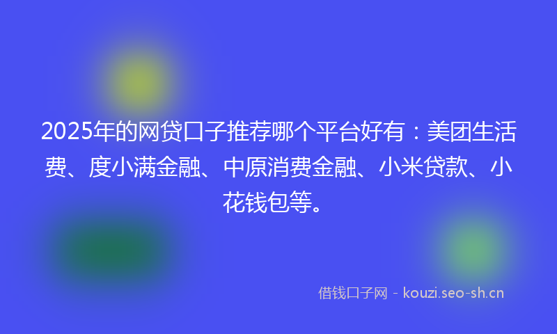 2025年的网贷口子推荐哪个平台好有：美团生活费、度小满金融、中原消费金融、小米贷款、小花钱包等。