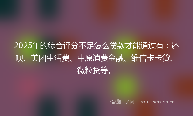2025年的综合评分不足怎么贷款才能通过有：还呗、美团生活费、中原消费金融、维信卡卡贷、微粒贷等。