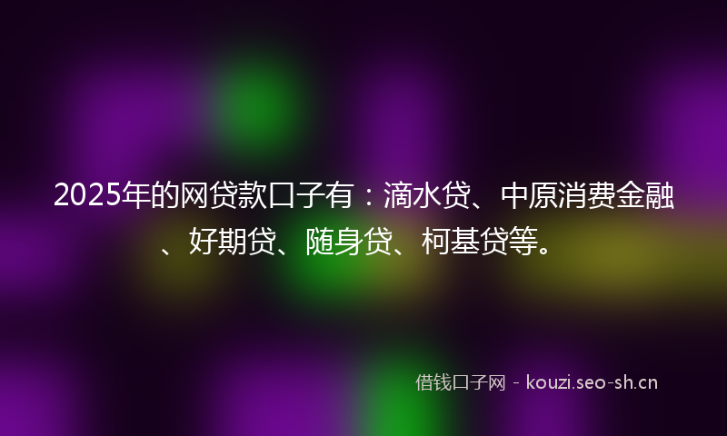 2025年的网贷款口子有：滴水贷、中原消费金融、好期贷、随身贷、柯基贷等。