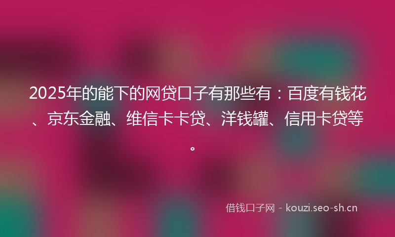 2025年的能下的网贷口子有那些有：百度有钱花、京东金融、维信卡卡贷、洋钱罐、信用卡贷等。