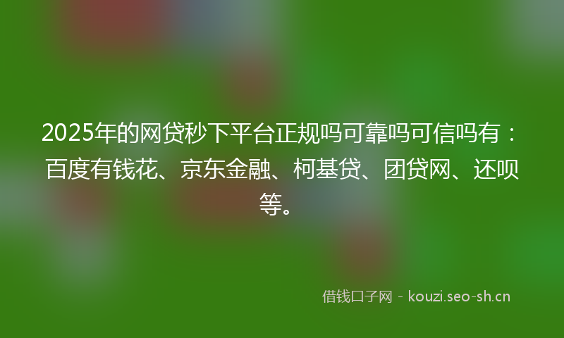 2025年的网贷秒下平台正规吗可靠吗可信吗有：百度有钱花、京东金融、柯基贷、团贷网、还呗等。