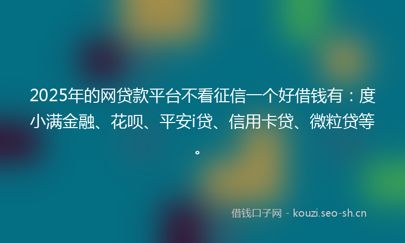 2025年的网贷款平台不看征信一个好借钱有：度小满金融、花呗、平安i贷、信用卡贷、微粒贷等。