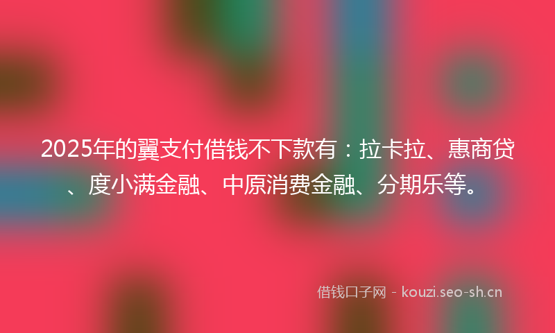2025年的翼支付借钱不下款有：拉卡拉、惠商贷、度小满金融、中原消费金融、分期乐等。