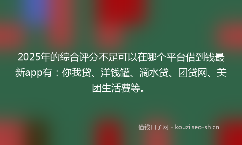 2025年的综合评分不足可以在哪个平台借到钱最新app有：你我贷、洋钱罐、滴水贷、团贷网、美团生活费等。