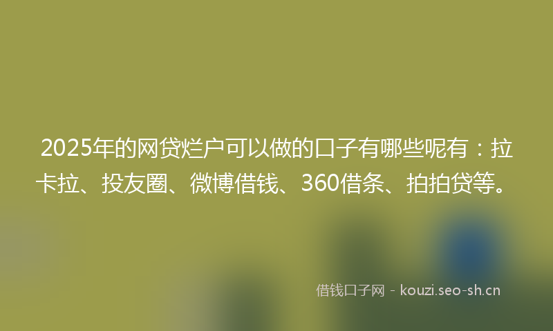 2025年的网贷烂户可以做的口子有哪些呢有：拉卡拉、投友圈、微博借钱、360借条、拍拍贷等。
