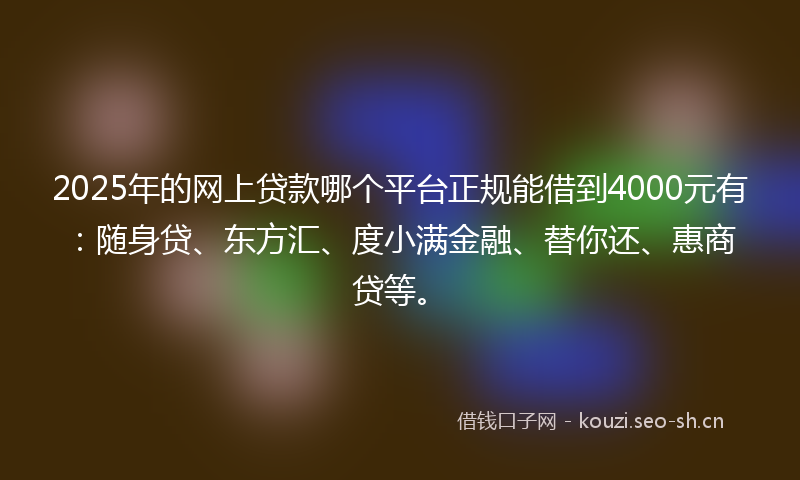 2025年的网上贷款哪个平台正规能借到4000元有：随身贷、东方汇、度小满金融、替你还、惠商贷等。