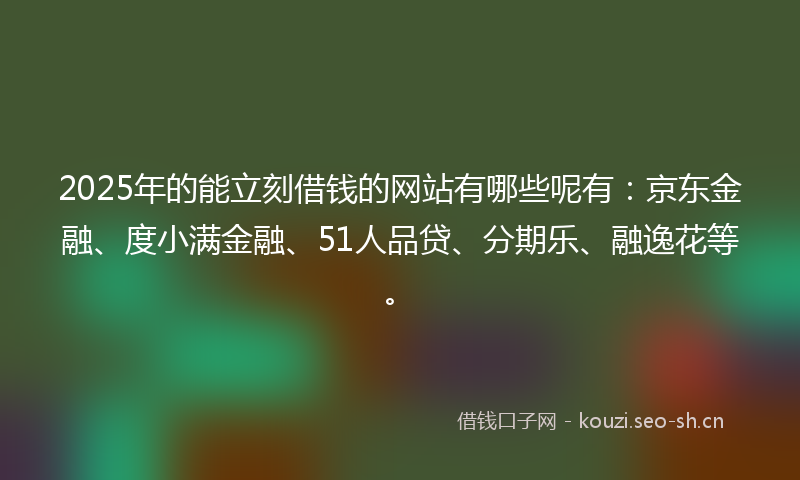 2025年的能立刻借钱的网站有哪些呢有：京东金融、度小满金融、51人品贷、分期乐、融逸花等。