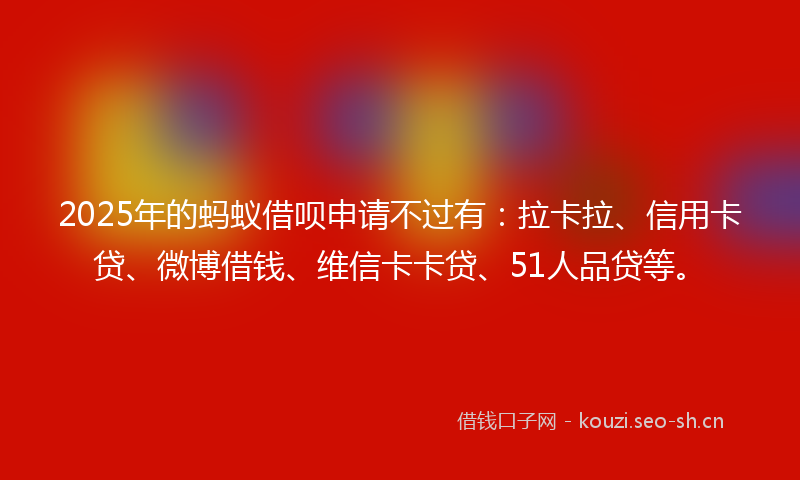 2025年的蚂蚁借呗申请不过有：拉卡拉、信用卡贷、微博借钱、维信卡卡贷、51人品贷等。