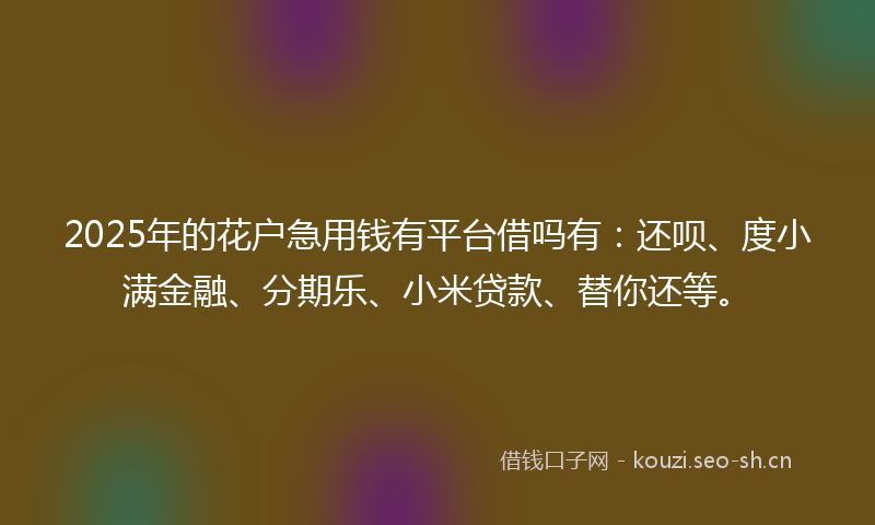 2025年的花户急用钱有平台借吗有：还呗、度小满金融、分期乐、小米贷款、替你还等。
