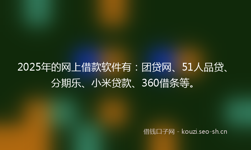 2025年的网上借款软件有：团贷网、51人品贷、分期乐、小米贷款、360借条等。