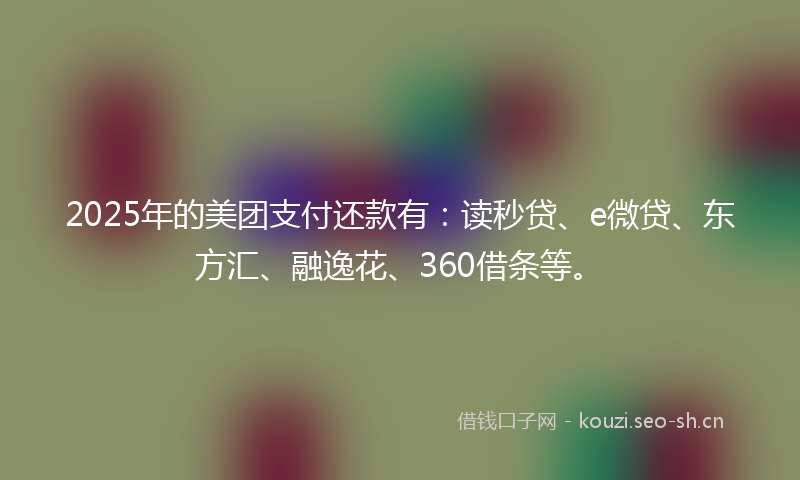 2025年的美团支付还款有：读秒贷、e微贷、东方汇、融逸花、360借条等。