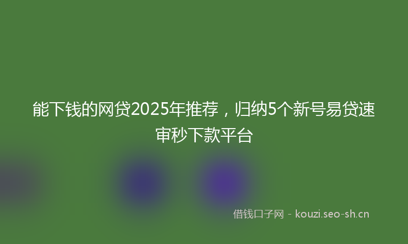 能下钱的网贷2025年推荐，归纳5个新号易贷速审秒下款平台