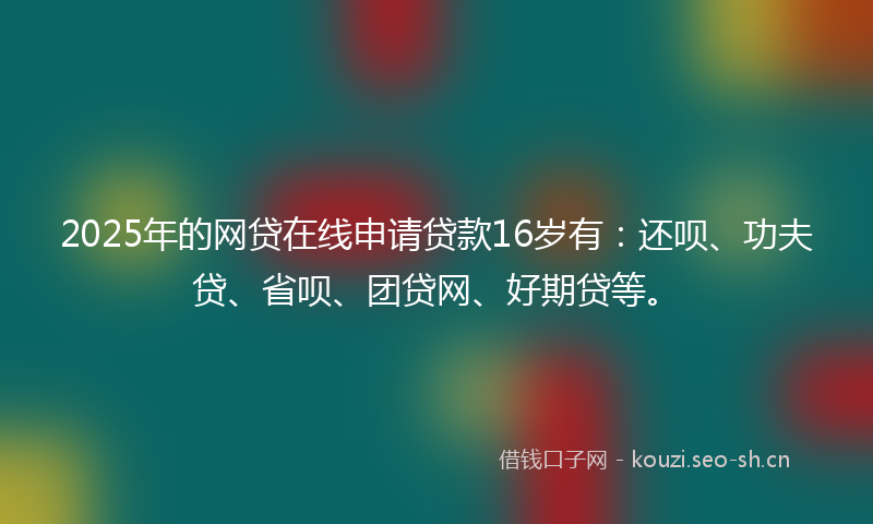 2025年的网贷在线申请贷款16岁有:还呗、功夫贷、省呗、团贷网、好期贷等。