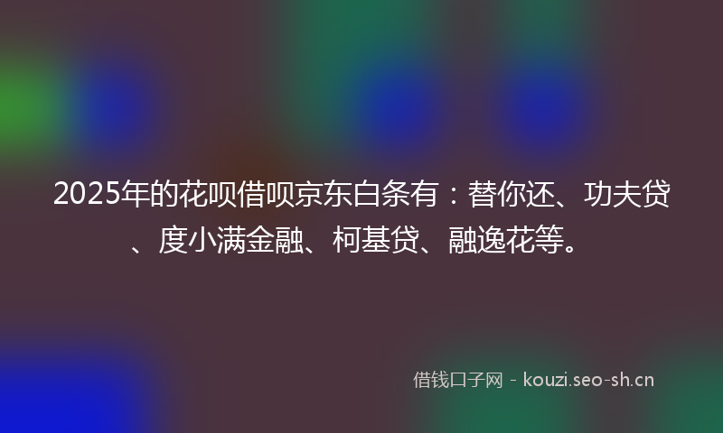 2025年的花呗借呗京东白条有：替你还、功夫贷、度小满金融、柯基贷、融逸花等。
