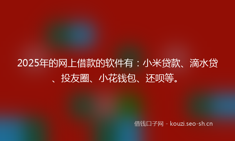 2025年的网上借款的软件有：小米贷款、滴水贷、投友圈、小花钱包、还呗等。