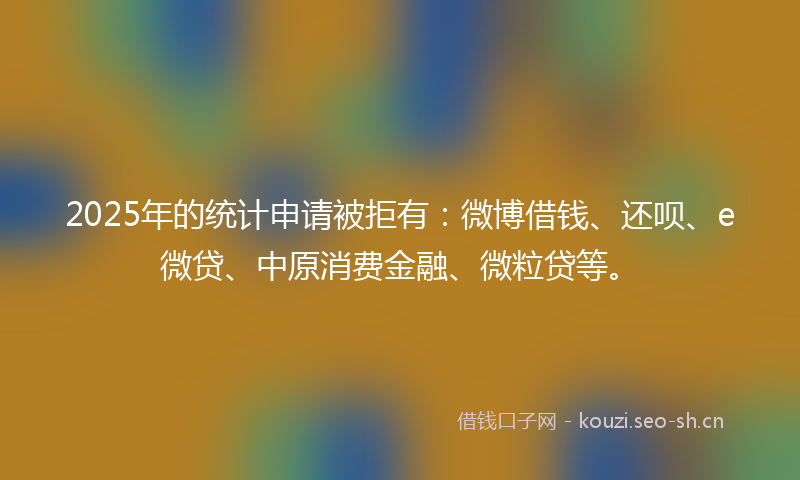 2025年的统计申请被拒有：微博借钱、还呗、e微贷、中原消费金融、微粒贷等。