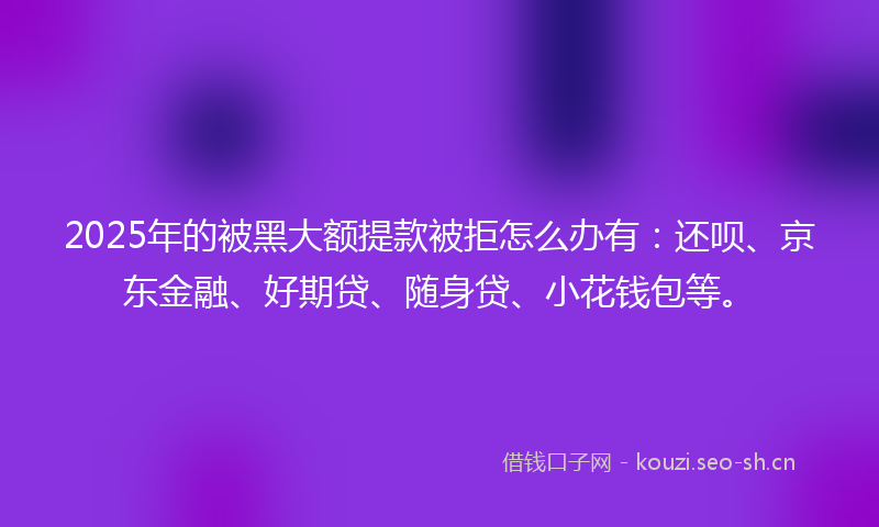 2025年的被黑大额提款被拒怎么办有：还呗、京东金融、好期贷、随身贷、小花钱包等。