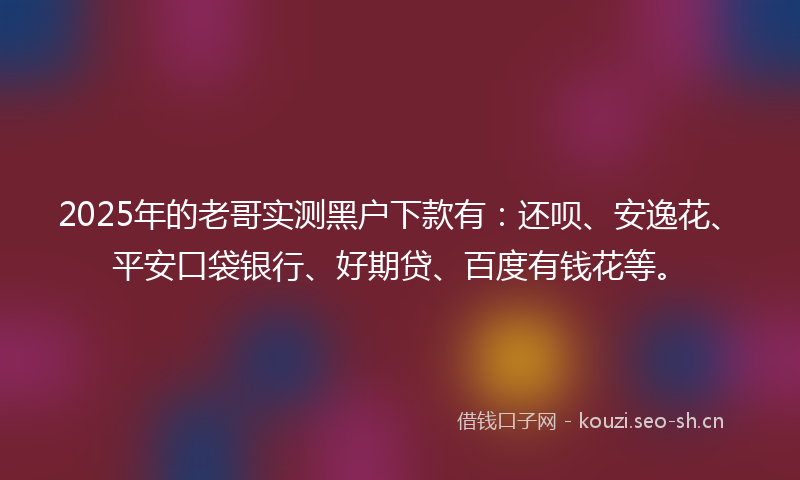 2025年的老哥实测黑户下款有：还呗、安逸花、平安口袋银行、好期贷、百度有钱花等。