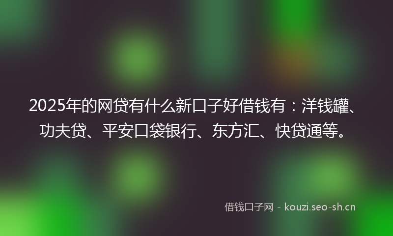 2025年的网贷有什么新口子好借钱有：洋钱罐、功夫贷、平安口袋银行、东方汇、快贷通等。