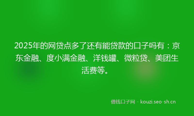 2025年的网贷点多了还有能贷款的口子吗有：京东金融、度小满金融、洋钱罐、微粒贷、美团生活费等。