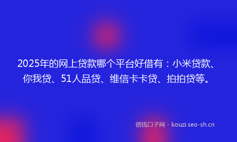 2025年的网上贷款哪个平台好借有：小米贷款、你我贷、51人品贷、维信卡卡贷、拍拍贷等。