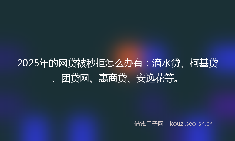 2025年的网贷被秒拒怎么办有：滴水贷、柯基贷、团贷网、惠商贷、安逸花等。
