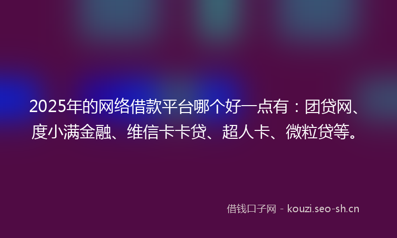 2025年的网络借款平台哪个好一点有：团贷网、度小满金融、维信卡卡贷、超人卡、微粒贷等。