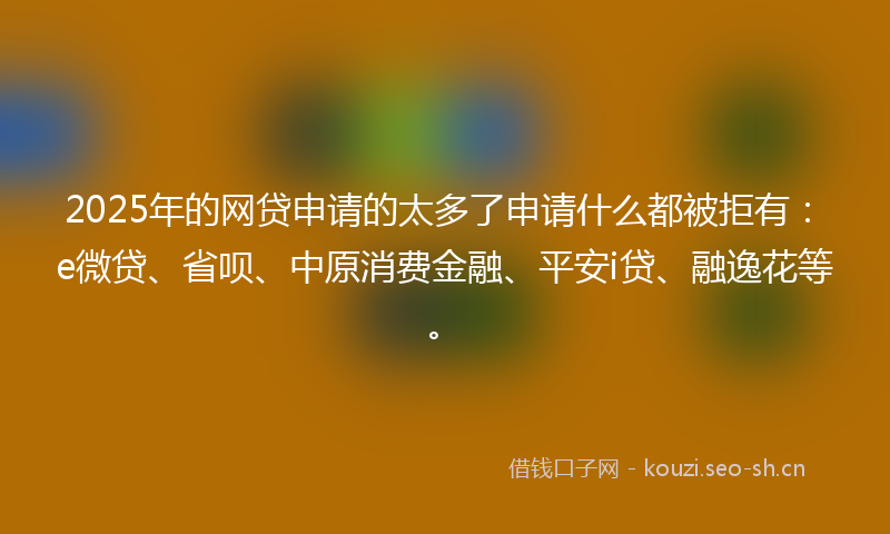 2025年的网贷申请的太多了申请什么都被拒有：e微贷、省呗、中原消费金融、平安i贷、融逸花等。