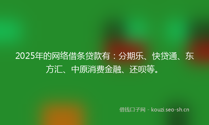 2025年的网络借条贷款有：分期乐、快贷通、东方汇、中原消费金融、还呗等。