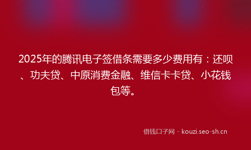 2025年的腾讯电子签借条需要多少费用有：还呗、功夫贷、中原消费金融、维信卡卡贷、小花钱包等。